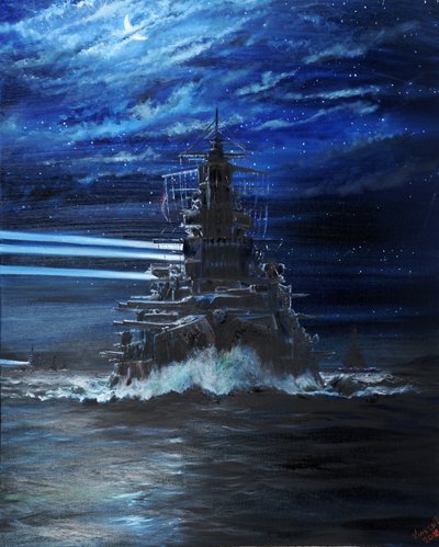 IJN Hiei and Akatsuki Light Up USS Atlanta, Guadalcanal 1942 by Vincent Alexander Booth